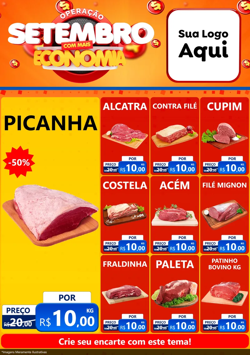 Modelo de Encarte para Encarte A4 Vertical com o tema Operação Setembro Com Muita Economia para Açougue