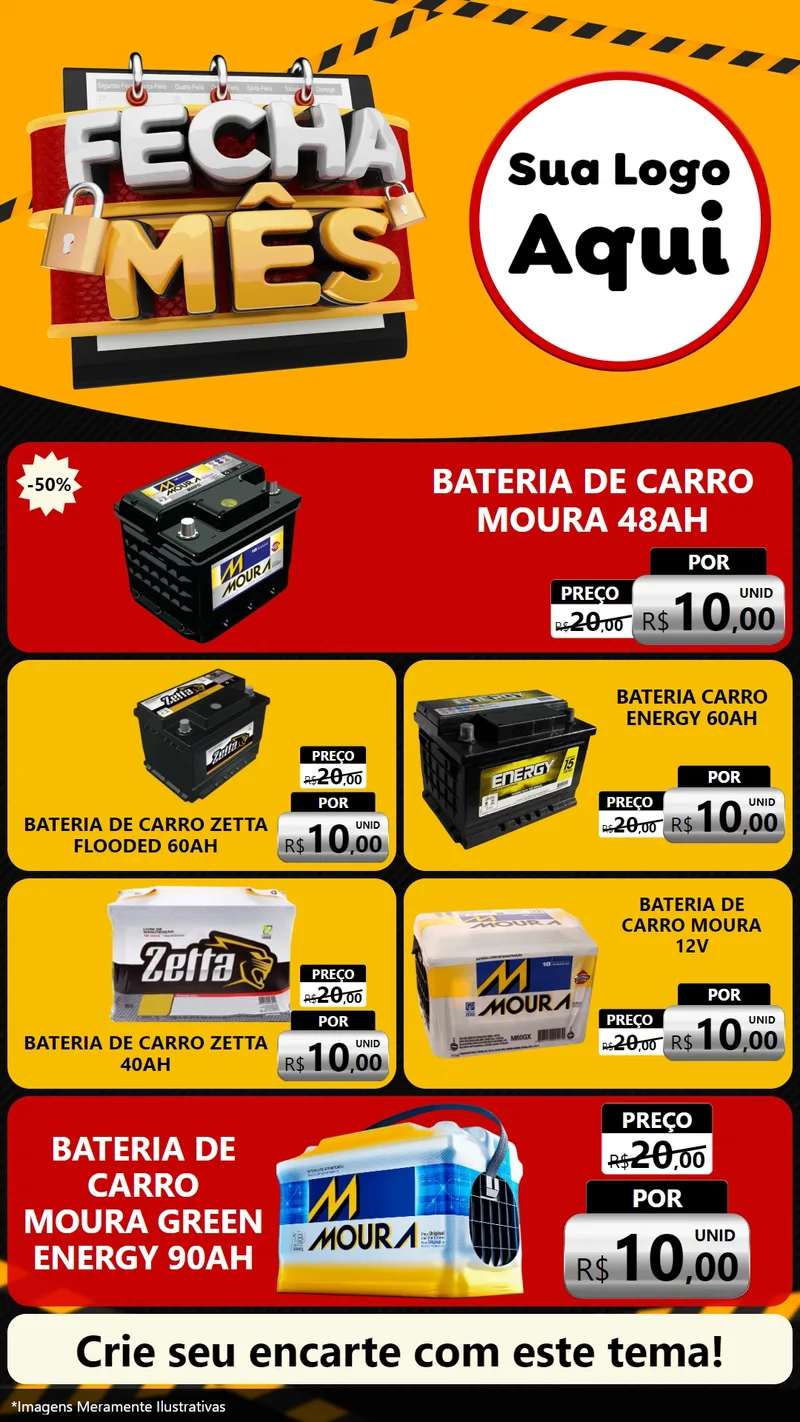 Modelo de TV para TV Vertical com o tema Fecha Mês para Baterias Elétricas