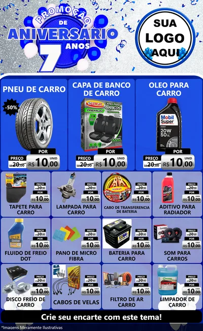 Modelo de Encarte para Encarte Grande com o tema Promoção de Aniversário - 7 Anos para Auto peças