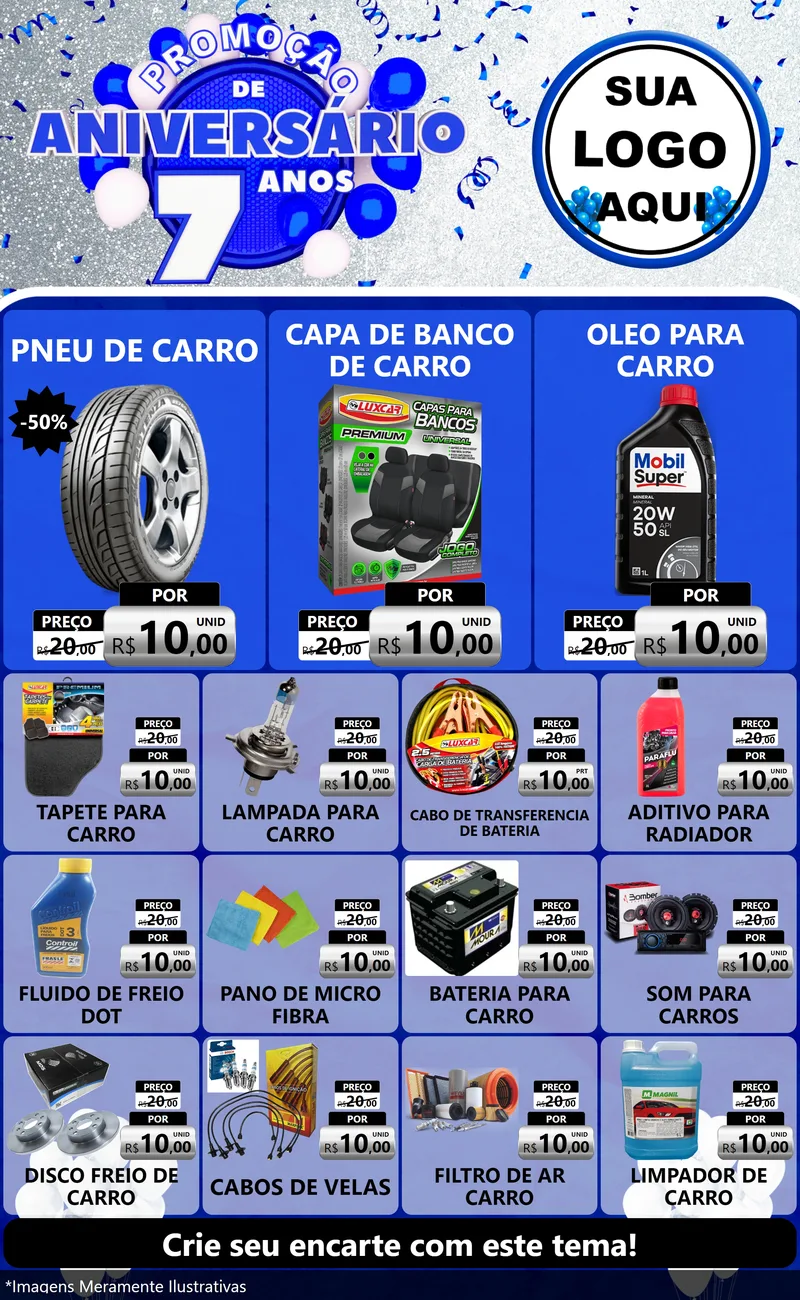 Modelo de Encarte para Encarte Grande com o tema Promoção de Aniversário - 7 Anos para Auto peças