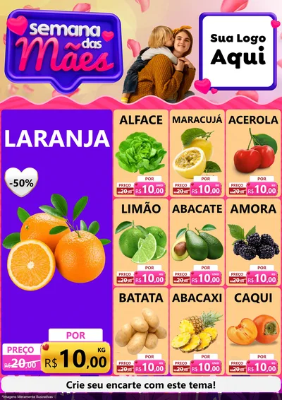 Modelo de Encarte para Encarte A4 Vertical com o tema Semana das Mães para Hortifrúti