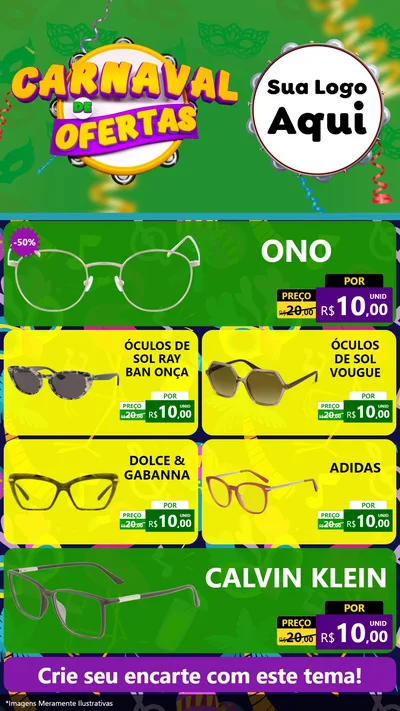 Modelo de TV para TV Vertical com o tema Carnaval de Ofertas para Óticas