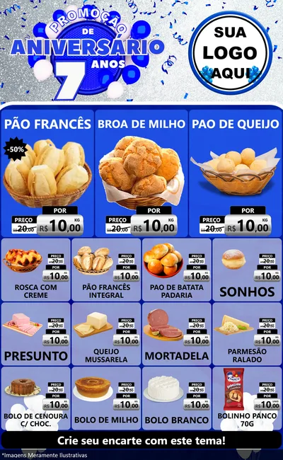 Modelo de Encarte para Encarte Grande com o tema Promoção de Aniversário - 7 Anos para Padaria