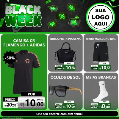 Modelo de Rede Social para Feed Facebook com o tema Black Week para Roupas e acessórios