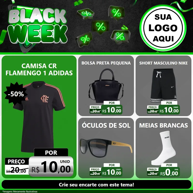 Modelo de Rede Social para Feed Facebook com o tema Black Week para Roupas e acessórios
