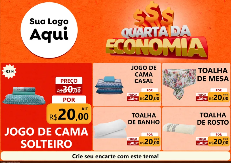 Modelo de Encarte para Encarte A4 Horizontal com o tema Quarta da Economia para Cama, Mesa e Banho