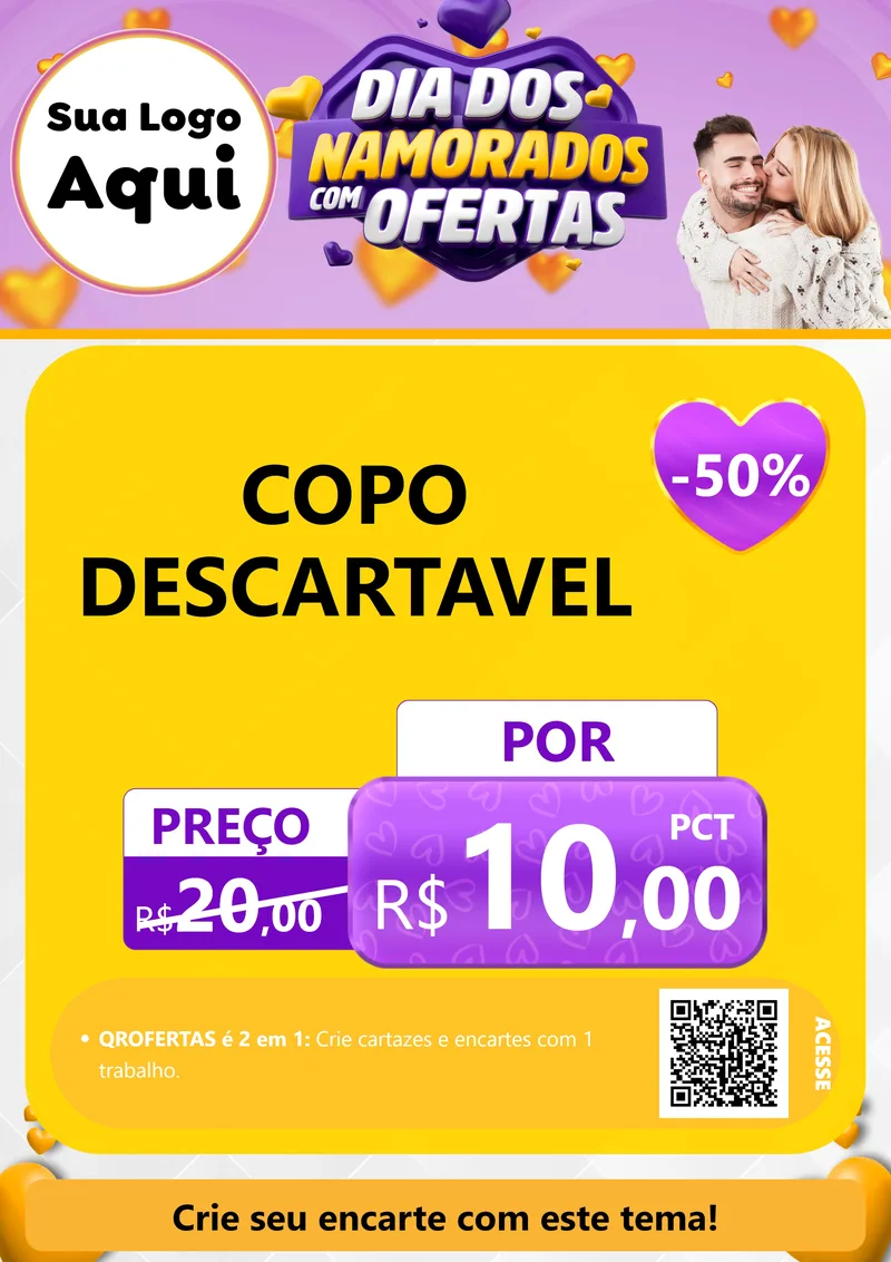 Modelo de Cartaz para Cartaz A4 Vertical com o tema Dia Dos Namorados Com Ofertas para Embalagens
