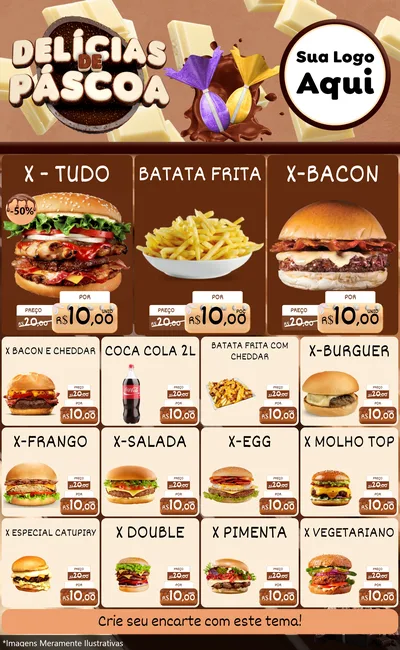Modelo de Encarte para Encarte Grande com o tema Delícias de Páscoa para Hamburgueria