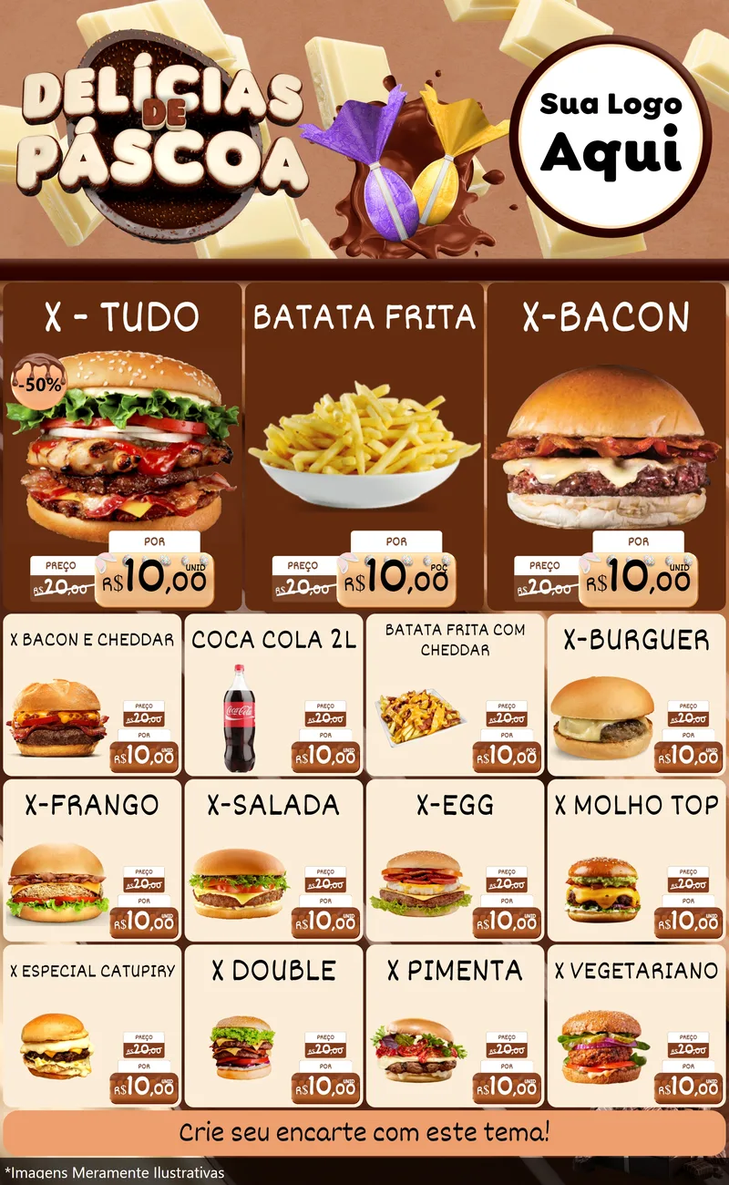 Modelo de Encarte para Encarte Grande com o tema Delícias de Páscoa para Hamburgueria