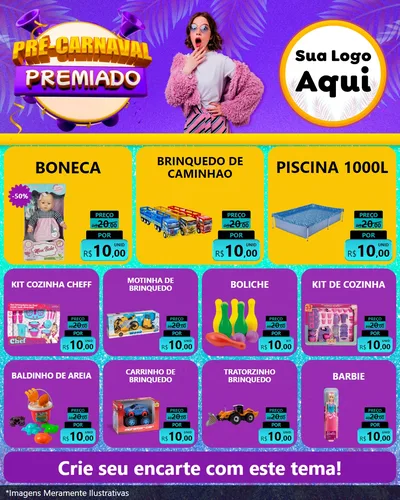 Modelo de Rede Social para Feed Instagram com o tema Pré-Carnaval Premiado para Brinquedos