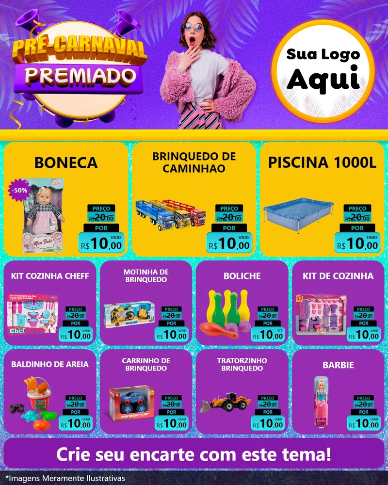 Modelo de Rede Social para Feed Instagram com o tema Pré-Carnaval Premiado para Brinquedos