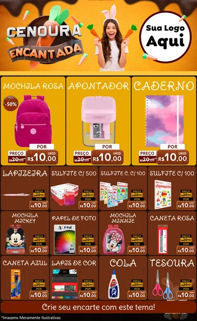 Modelo de Encarte para Encarte Grande com o tema Cenoura Encantada - Páscoa para Papelaria