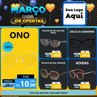 Modelo de Rede Social para Feed Facebook com o tema Março de Ofertas para Óticas
