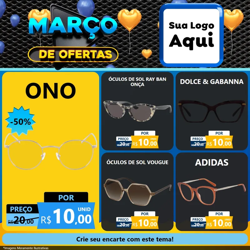 Modelo de Rede Social para Feed Facebook com o tema Março de Ofertas para Óticas