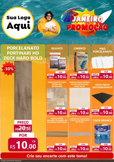Modelo de Encarte para Encarte A4 Vertical com o tema Janeiro de Promoção para Pisos e revestimentos