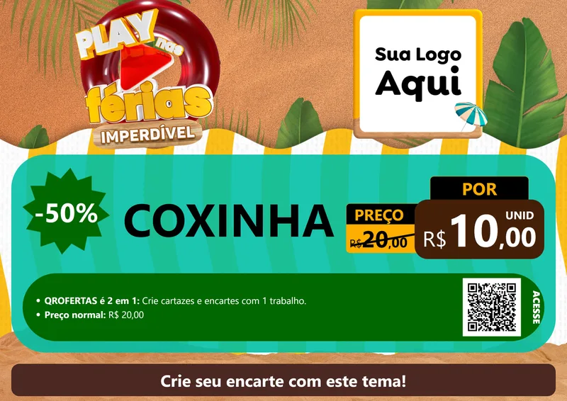 Modelo de Cartaz para Cartaz A4 Horizontal com o tema Play Nas Férias Imperdível para Salgadaria
