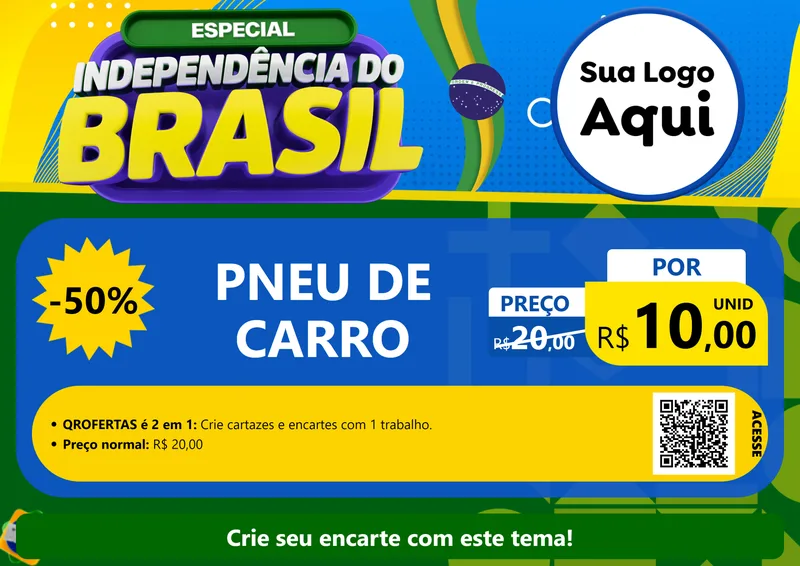 Modelo de Cartaz para Cartaz A4 Horizontal com o tema Especial Independência do Brasil para Auto peças