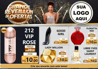 Modelo de Encarte para Encarte A4 Horizontal com o tema Grande Réveillon de Ofertas para Perfumes