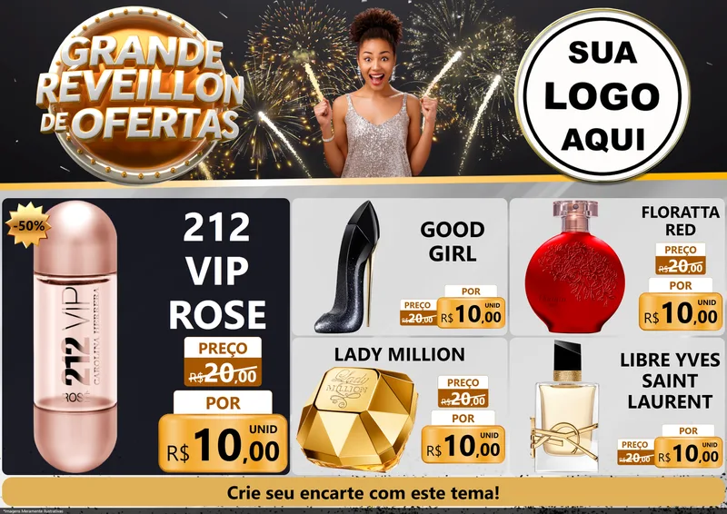 Modelo de Encarte para Encarte A4 Horizontal com o tema Grande Réveillon de Ofertas para Perfumes