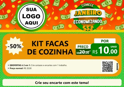 Modelo de Cartaz para Cartaz A4 Horizontal com o tema Comece Janeiro Economizando para Utilidades Domésticas