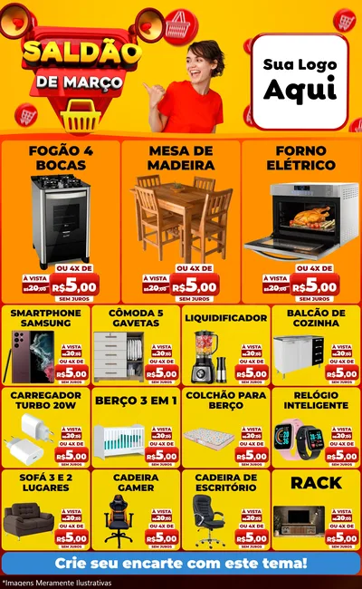 Modelo de Encarte para Encarte Grande com o tema Saldão de Março para Móveis e Eletro