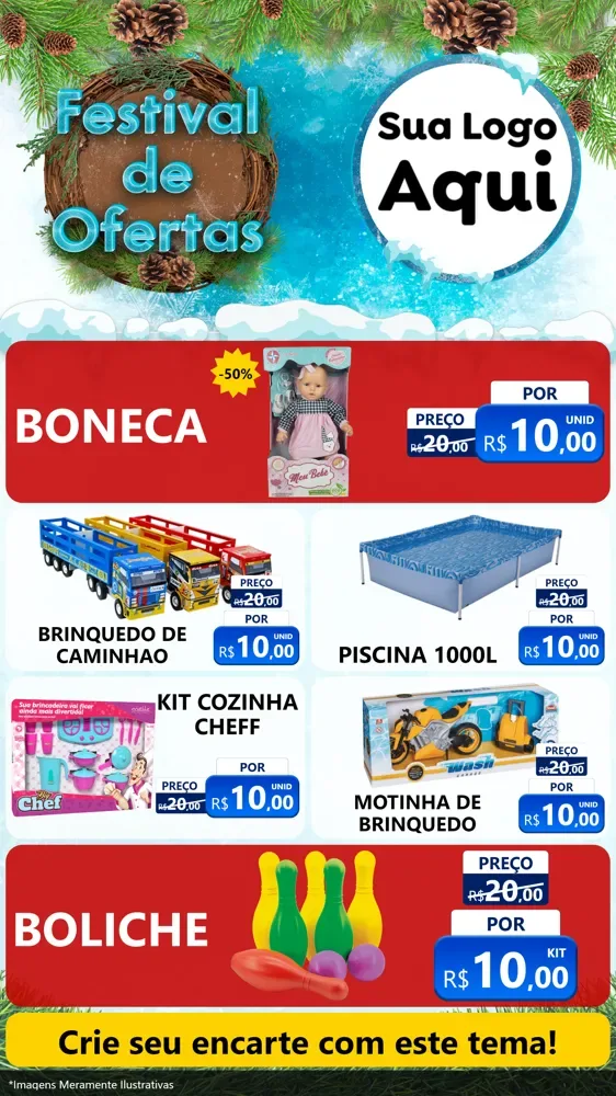 Modelo de TV para TV Vertical com o tema Festival de Ofertas - Inverno para Brinquedos