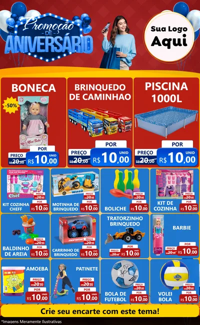 Modelo de Encarte para Encarte Grande com o tema Promoção de Aniversário para Brinquedos