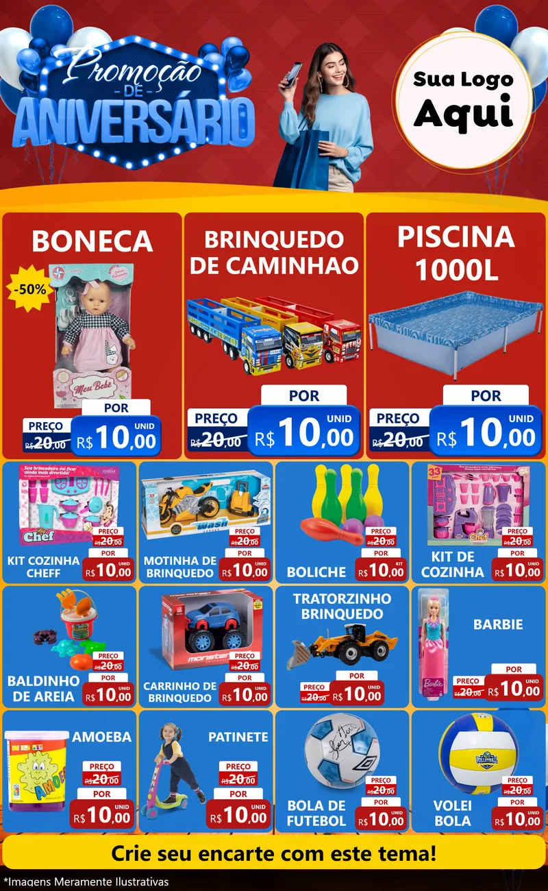 Modelo de Encarte para Encarte Grande com o tema Promoção de Aniversário para Brinquedos