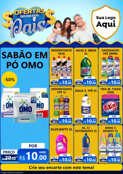 Modelo de Encarte para Encarte A4 Vertical com o tema Ofertas do Dia dos Pais para Produtos de Limpeza