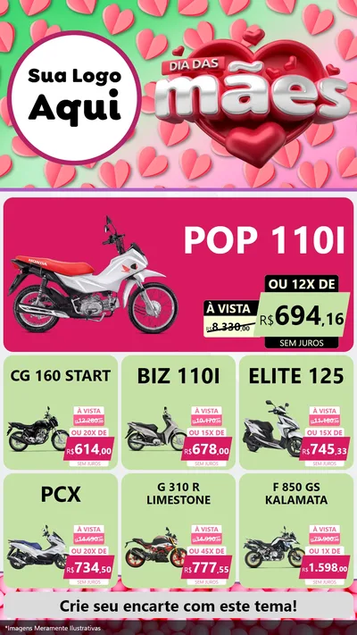 Modelo de Rede Social para Stories com o tema Dia das Mães para Concessionaria de Motos