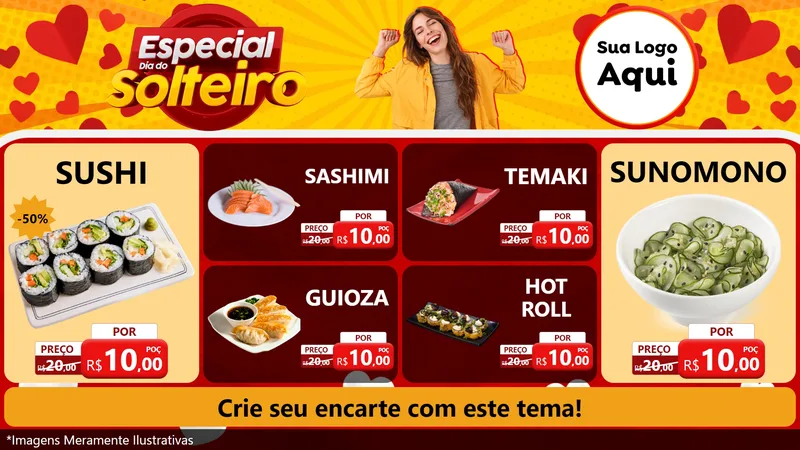 Modelo de TV para TV Horizontal com o tema Especial Dia do Solteiro para Comida japonesa