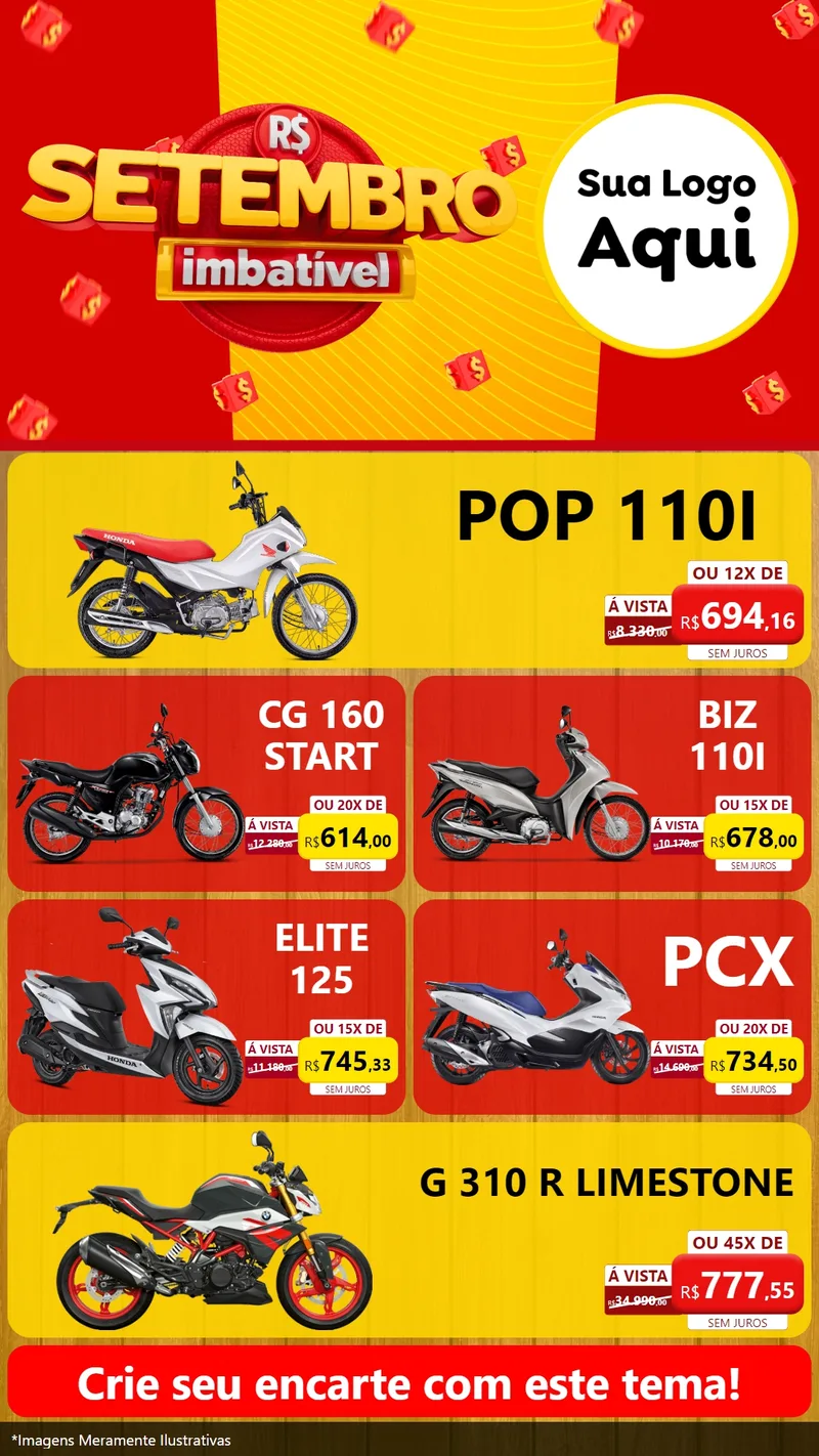 Modelo de TV para TV Vertical com o tema Setembro Imbatível para Concessionaria de Motos