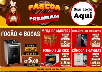 Modelo de Encarte para Encarte A4 Horizontal com o tema Páscoa Premiada para Móveis e Eletro