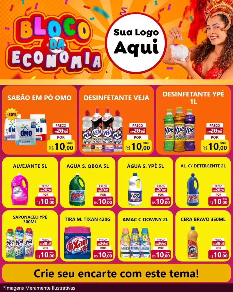 Modelo de Rede Social para Feed Instagram com o tema Bloco da Economia para Produtos de Limpeza