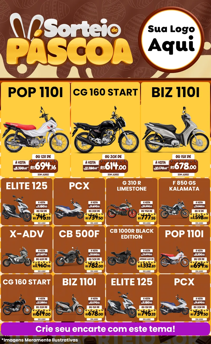 Modelo de Encarte para Encarte Grande com o tema Sorteio de Páscoa para Concessionaria de Motos