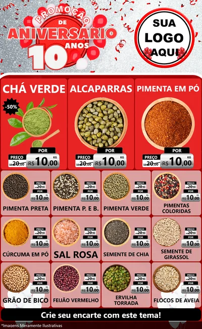 Modelo de Encarte para Encarte Grande com o tema Promoção de Aniversário - 10 Anos para Produtos Naturais