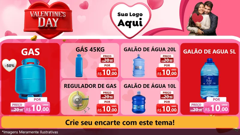 Modelo de TV para TV Horizontal com o tema Valentine's Day para Água e gás