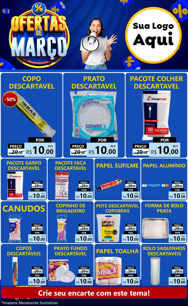 Modelo de Encarte para Encarte Grande com o tema Ofertas de Março para Embalagens