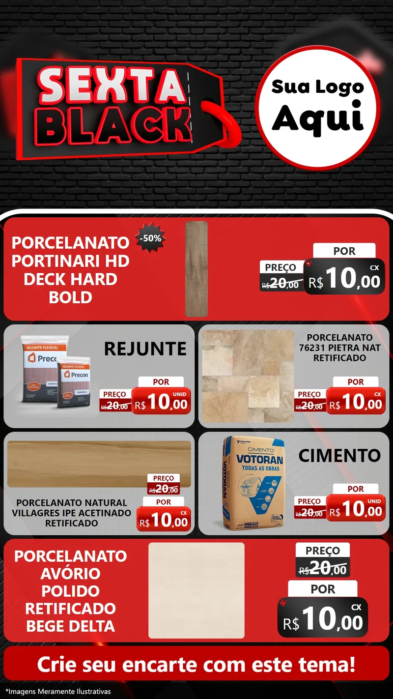 Modelo de TV para TV Vertical com o tema Sexta Black para Pisos e revestimentos