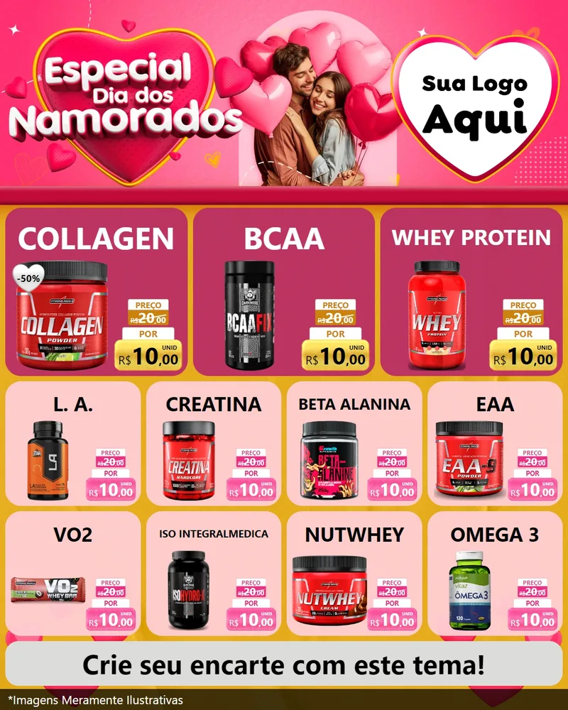 Modelo de Rede Social para Feed Instagram com o tema Especial Dia dos Namorados para Suplementos alimentares