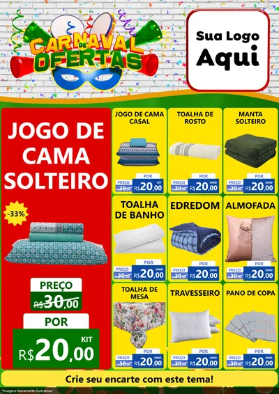 Modelo de Encarte para Encarte A4 Vertical com o tema Carnaval de Ofertas para Cama, Mesa e Banho