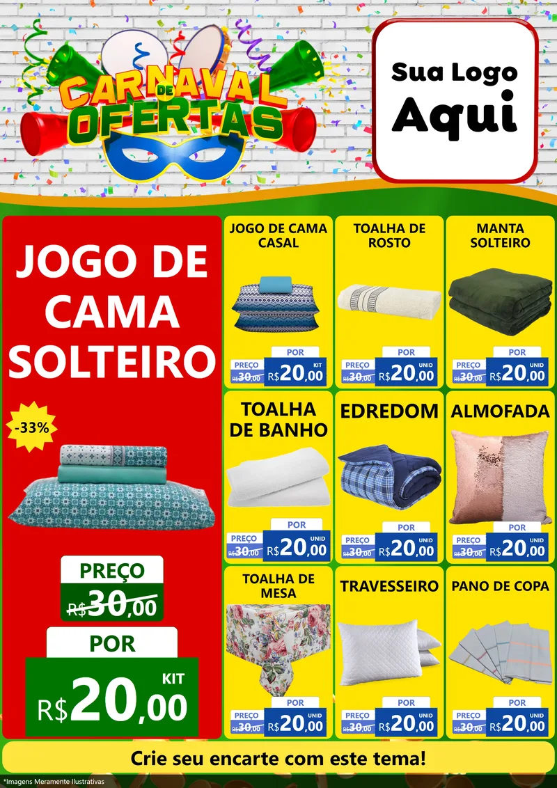 Modelo de Encarte para Encarte A4 Vertical com o tema Carnaval de Ofertas para Cama, Mesa e Banho