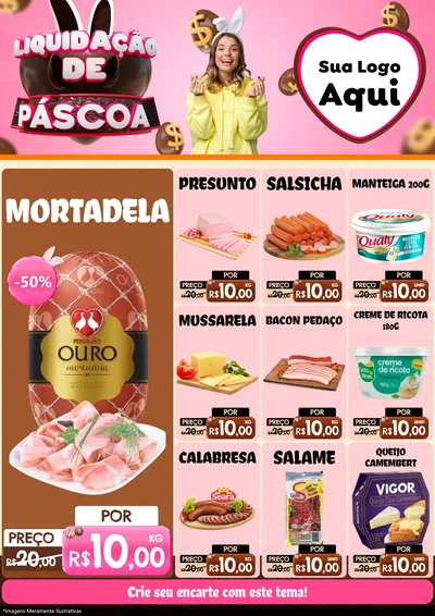 Modelo de Encarte para Encarte A4 Vertical com o tema Liquidação de Páscoa para Frios e Laticínios