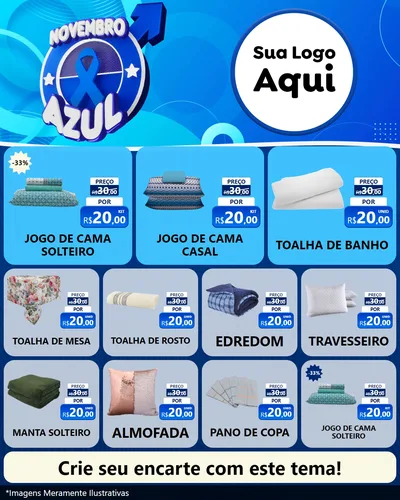 Modelo de Rede Social para Feed Instagram com o tema Novembro Azul para Cama, Mesa e Banho