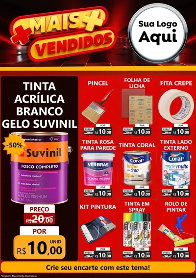 Modelo de Encarte para Encarte A4 Vertical com o tema Mais Vendidos para Tintas e Ferramentas