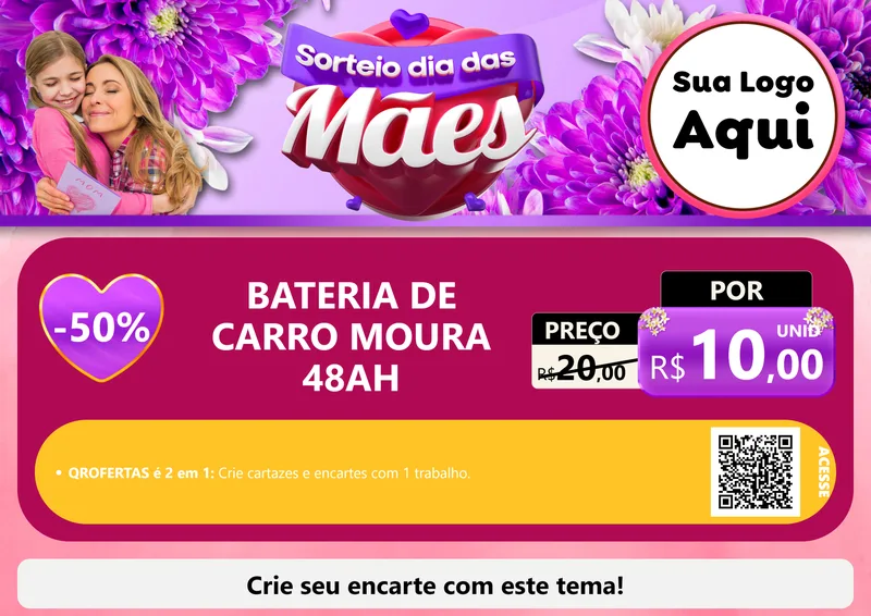 Modelo de Cartaz para Cartaz A4 Horizontal com o tema Sorteio Dia das Mães para Baterias Elétricas