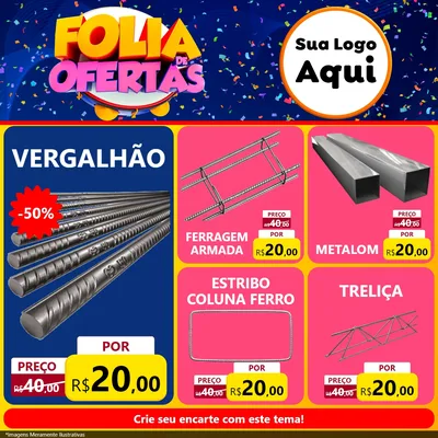 Modelo de Rede Social para Feed Facebook com o tema Folia de Ofertas para Ferragens