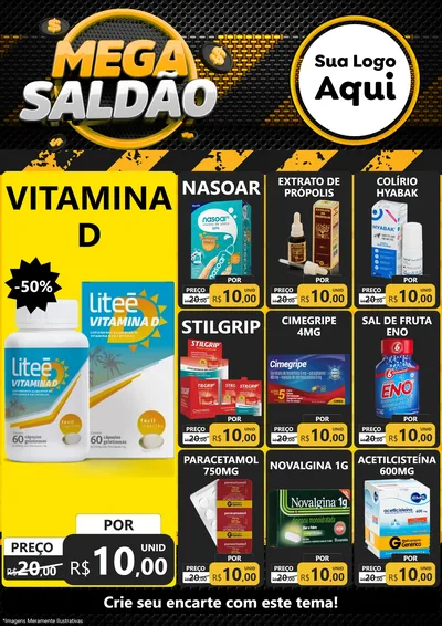 Modelo de Encarte para Encarte A4 Vertical com o tema Mega Saldão para Farmácia
