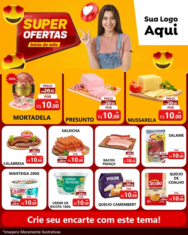 Modelo de Rede Social para Feed Instagram com o tema Super Ofertas Inicio De mês para Frios e Laticínios