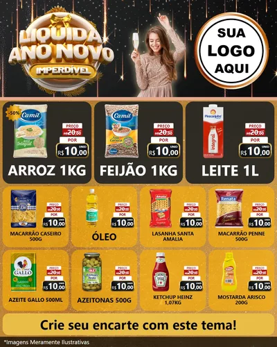 Modelo de Rede Social para Feed Instagram com o tema Liquida Ano Novo Imperdível para Supermercado